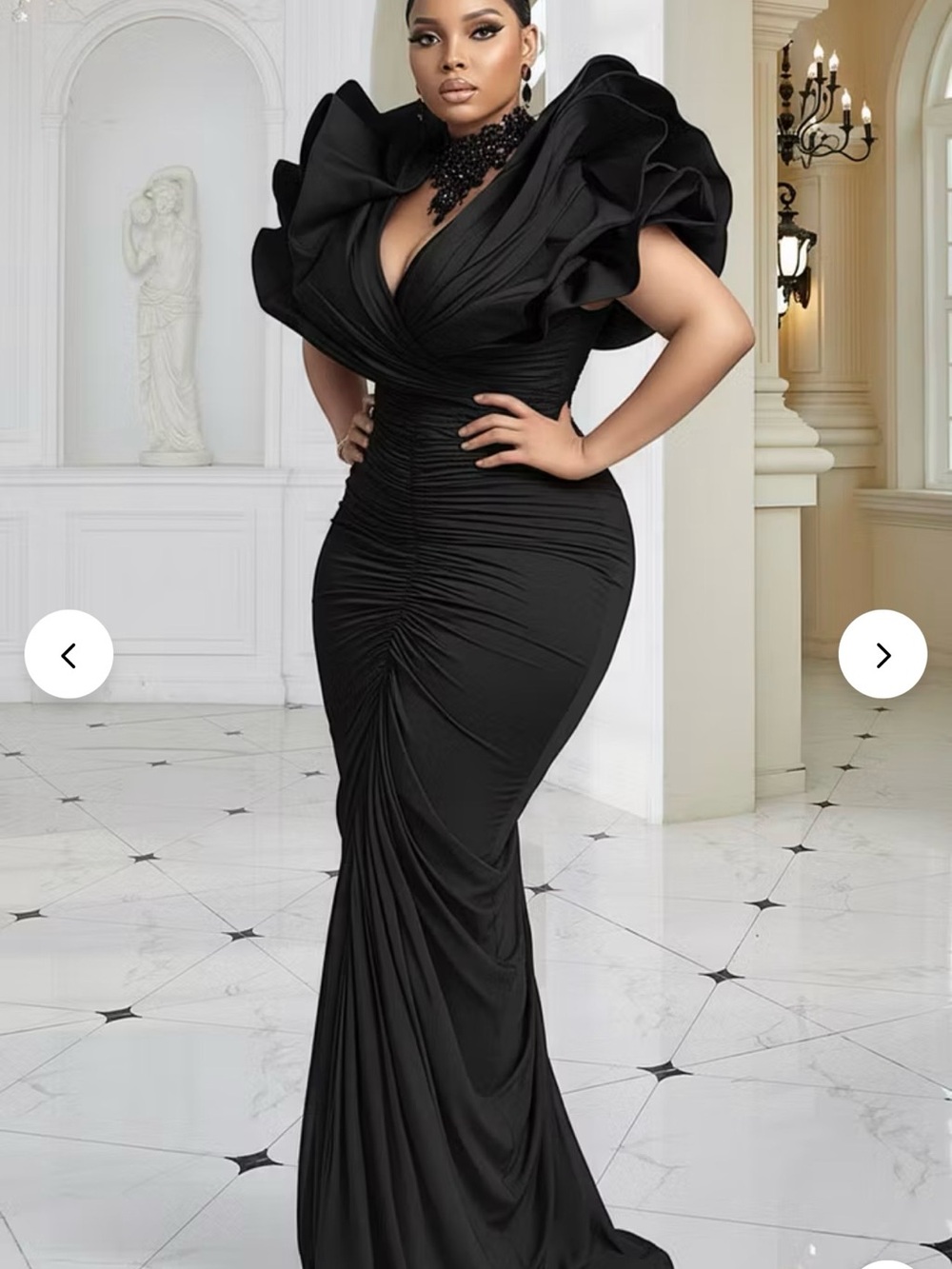 Elegant Black Ruched Evening Gown - Women Dresses - Picture 6 of 8